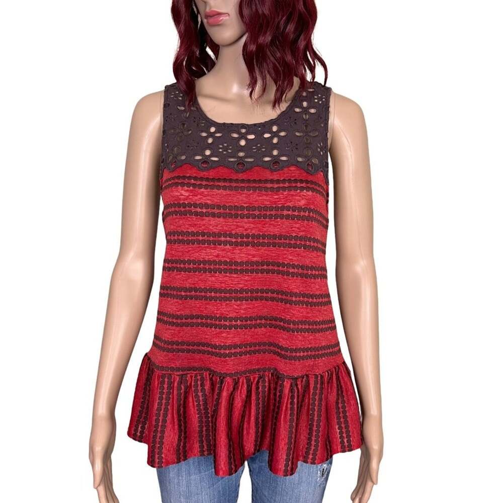 Free People Molly Retro Peplum Top size XS Red Brown Striped